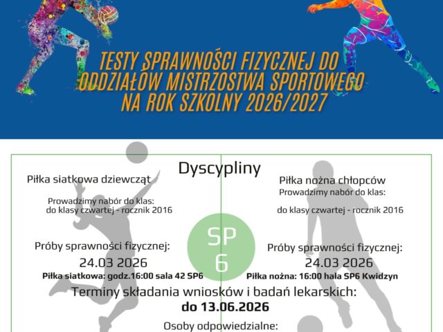UWAGA! Testy sprawności fizycznej do OMS w roku szkolnym 2026/2027